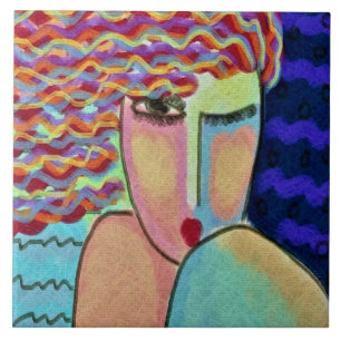 Abstract portret van een wilde vrouw tegeltje