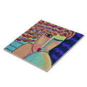 Abstract portret van een wilde vrouw tegeltje (Zijkant)