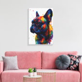 Abstract portret van Franse Bulldog - Spatstilte Canvas Afdruk (Insitu (Woonkamer))