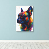 Abstract portret van Franse Bulldog - Spatstilte Canvas Afdruk (Insitu (Houten vloer))
