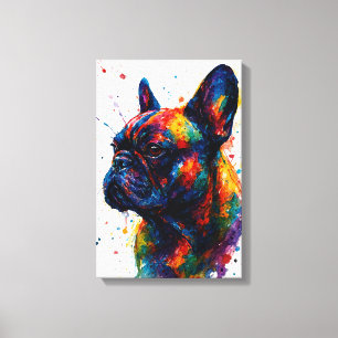 Abstract portret van Franse Bulldog - Spatstilte Canvas Afdruk