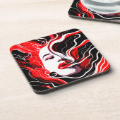 Abstract portret van Voman Surreal Bier Onderzetter (Linkerzijde)