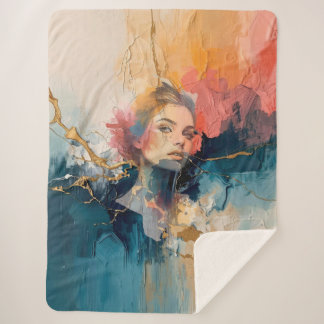 Abstract portret wandkunst, modern vrouwen gezicht sherpa deken