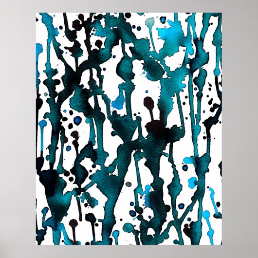 Abstract Poster blauwgroen Waterverf (Voorkant)