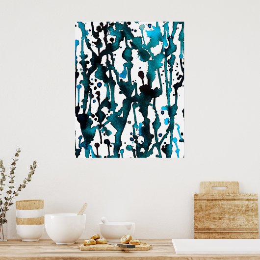 Abstract Poster blauwgroen Waterverf (Keuken)