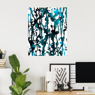 Abstract Poster blauwgroen Waterverf