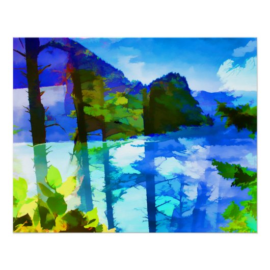 Abstract Poster in de oceaan en bergen (Voorkant)