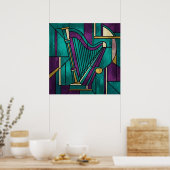 Abstract Poster met Glas-in-Lood Harp in Turquoise (Keuken)