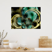 Abstract Poster Metaal Gold Blauwgroen glas (Keuken)