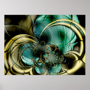 Abstract Poster Metaal Gold Blauwgroen glas