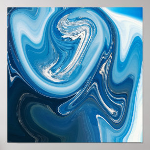 Abstract Poster voor blauw en vloeibaar wit
