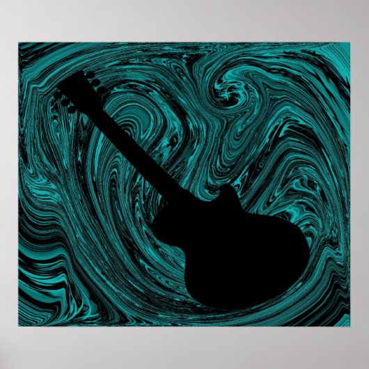 Abstract Poster voor gitaar, Blauwgroen (Voorkant)