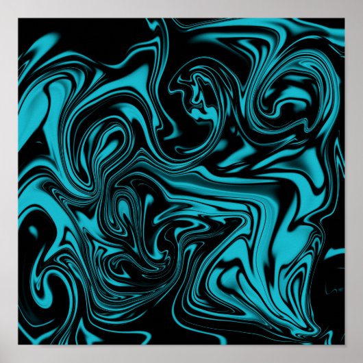 Abstract Poster voor Turquoise en Black Liquid Art (Voorkant)