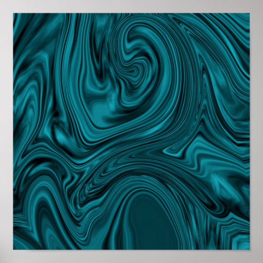 Abstract Poster voor Turquoise en Black Liquid Art (Voorkant)