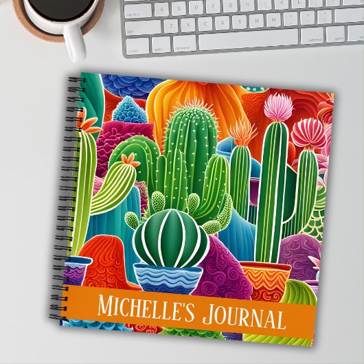 Abstract potlood cactussen vierkant met tekst Hoes Notitieboek