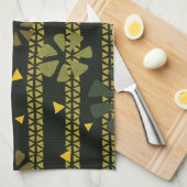 Abstract Print Bruin Groen Gestreept Theedoek (Quarter Fold)