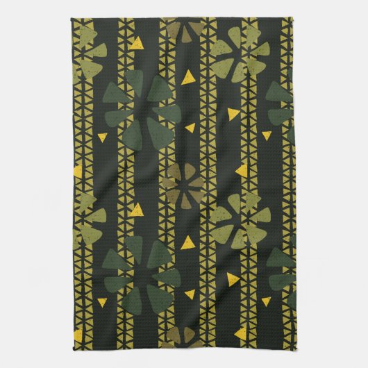 Abstract Print Bruin Groen Gestreept Theedoek (Verticaal)