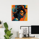 Abstract profiel jonge zwarte vrouw in Oranje I Poster (Thuiskantoor)