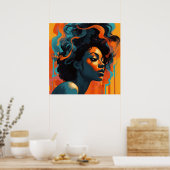 Abstract profiel jonge zwarte vrouw in Oranje I Poster (Keuken)