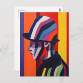 Abstract profiel met Bowler Pet Briefkaart (Voorkant / Achterkant)