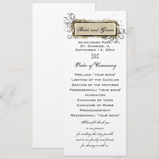 Abstract programma Floral Wedding Programmakaart (Voorkant / Achterkant)