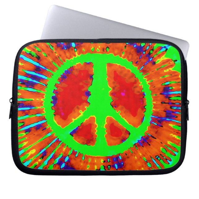 Abstract Psychedelic Stropdas-Dye Fine Peace-teken Laptop Sleeve (Voorkant)