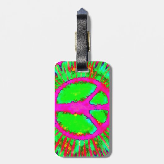 Abstract Psychedelic Stropdas-Dye Peace Sign Bagagelabel (Achterkant verticaal)