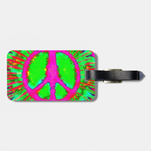 Abstract Psychedelic Stropdas-Dye Peace Sign Bagagelabel (Achterkant horizontaal)