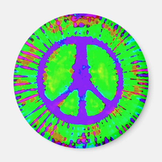 Abstract Psychedelic Stropdas-Dye Peace Sign Magneet (Voorkant)