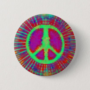 Abstract Psychedelic Stropdas-Dye Peace Sign Ronde Button 5,7 Cm
