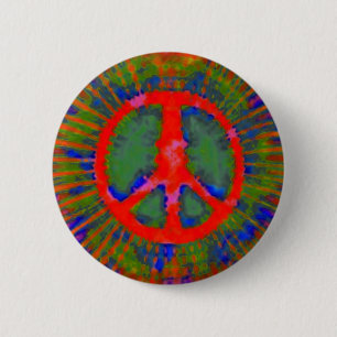 Abstract Psychedelic Stropdas-Dye Peace Sign Ronde Button 5,7 Cm