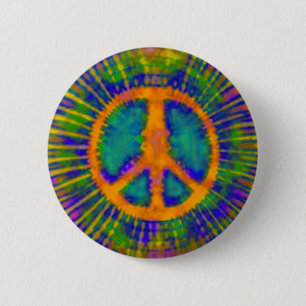 Abstract Psychedelic Stropdas-Dye Peace Sign Ronde Button 5,7 Cm