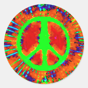 Abstract Psychedelic Stropdas-Dye Peace Sign Ronde Sticker