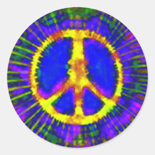 Abstract Psychedelic Stropdas-Dye Peace Sign Ronde Sticker