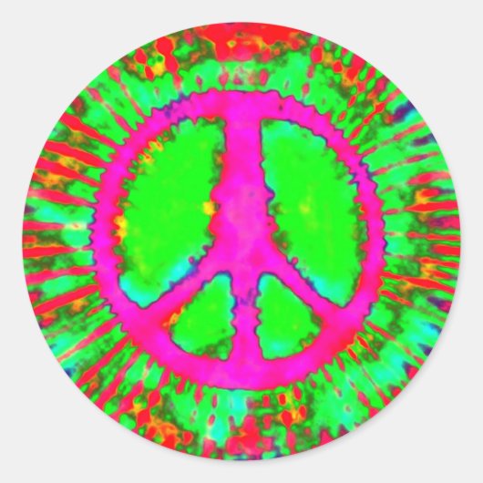 Abstract Psychedelic Stropdas-Dye Peace Sign Ronde Sticker (Voorkant)