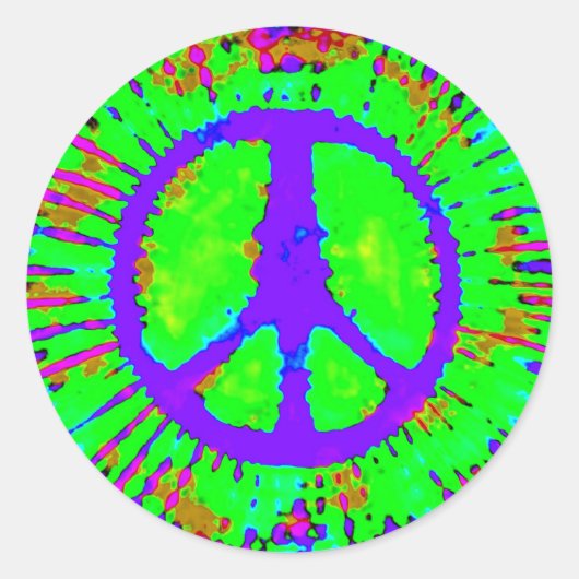 Abstract Psychedelic Stropdas-Dye Peace Sign Ronde Sticker (Voorkant)