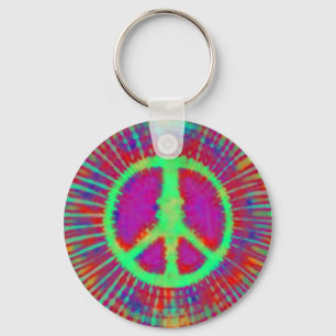 Abstract Psychedelic Stropdas-Dye Peace Sign Sleutelhanger