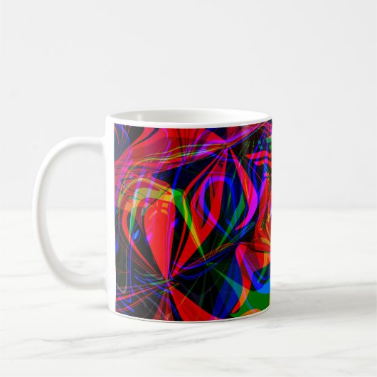 Abstract psychedelisch kleurig rood koffiemok (Links)