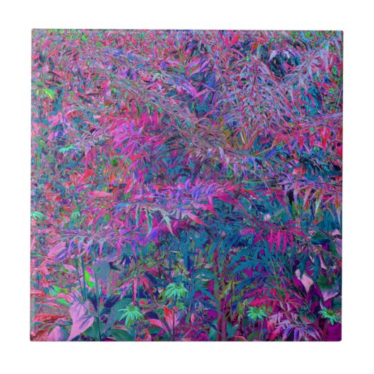 Abstract psychedelische regenboogkleuren bloementu tegeltje (Voorkant)