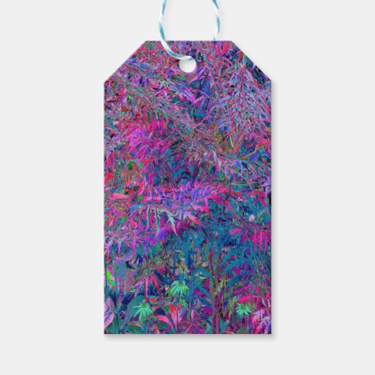 Abstract psychedelische regenboogkleuren gebladert cadeaulabel (Voorkant)