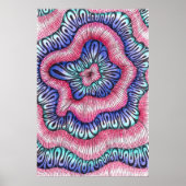 Abstract psychedelische roze blauwe golvende lijnk poster (Voorkant)