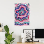 Abstract psychedelische roze blauwe golvende lijnk poster (Thuiskantoor)