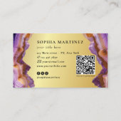 Abstract Purple Agate gold glitter marble QR Code Visitekaartje (Achterkant)