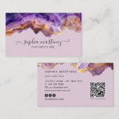 Abstract Purple Agate gold glitter marble QR Code Visitekaartje (Voorkant / Achterkant)