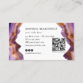 Abstract Purple Agate gold glitter marble QR Code Visitekaartje (Achterkant)