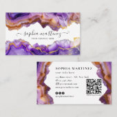 Abstract Purple Agate gold glitter marble QR Code Visitekaartje (Voorkant / Achterkant)