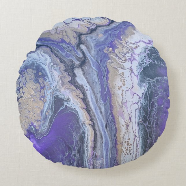 Abstract Purple & Gold Mineral Veins Rond Kussen (Voorkant)