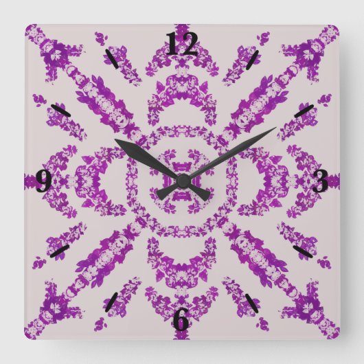 Abstract Purple Orchid Flower Design Pattern Art Vierkante Klok (Voorkant)