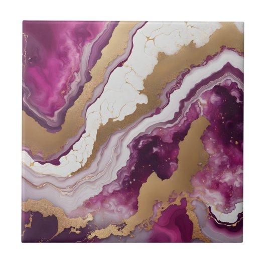 Abstract Purple White & Gold Agate Geode Marble Tegeltje (Voorkant)