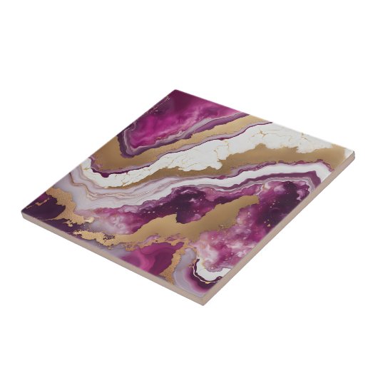 Abstract Purple White & Gold Agate Geode Marble Tegeltje (Zijkant)